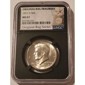 1971 D Kennedy Half Dollar MS67 NGC Retro Holder Original Bag Fragment